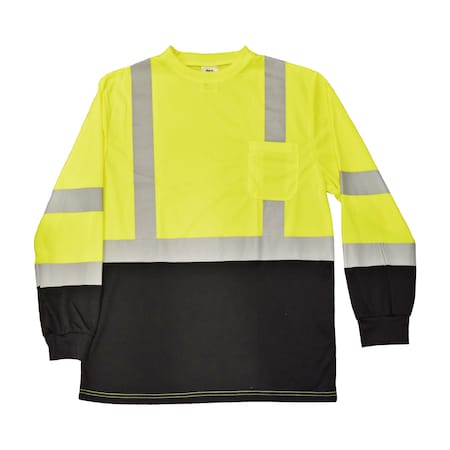 Azusa Safety Male Hi-Vis Long Sleeve T-Shirt, Type R, Lime/Black, Medium LSTLB